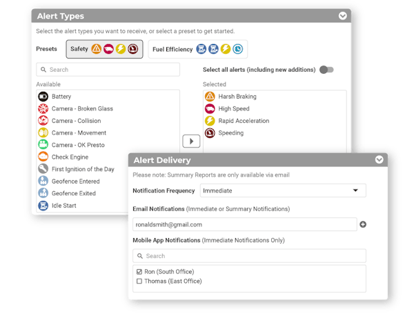 Linxup GPS tracking alert notification settings